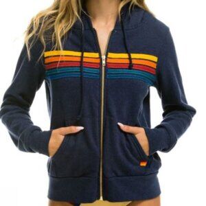 Aviator Nation 5 stripe hoodie, navy, S